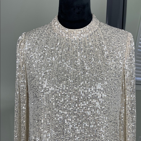 Julia Jordan Long Sleeve Sequin Dress in Cream Ladies Size 8 - Picture 2 of 16